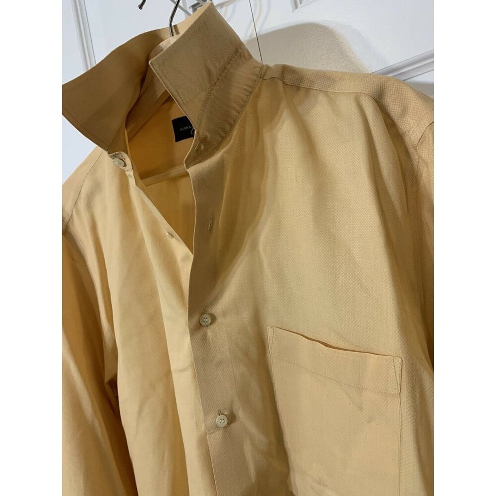 Giorgio Brutini Sz 16 34/35 Men‎ Ecru Yellow Long Sleeve Pocket Button Shirt